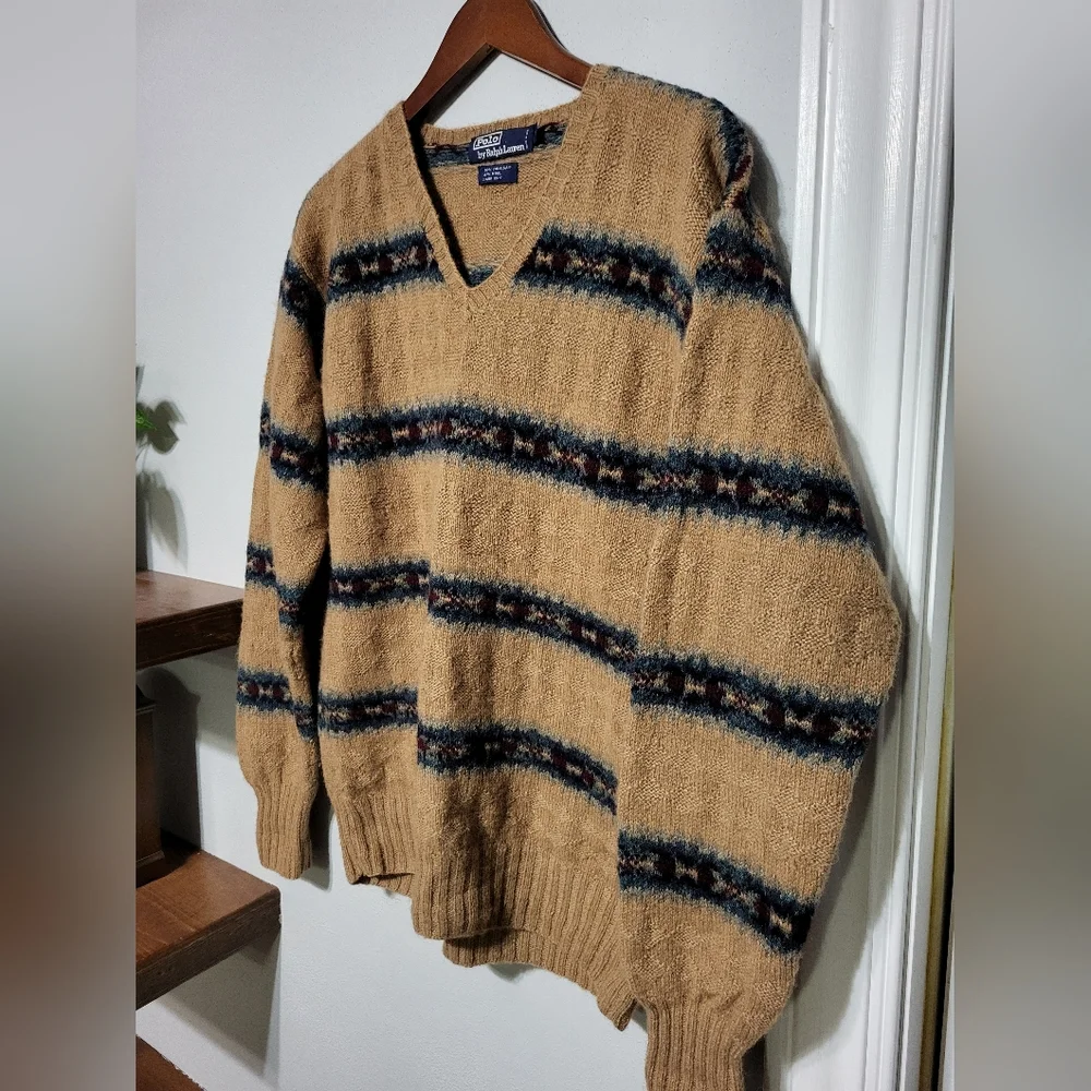 Polo by Ralph Lauren Vintage Hand Knit Camelhair/Wool Tan Sweater Men's Sz Large